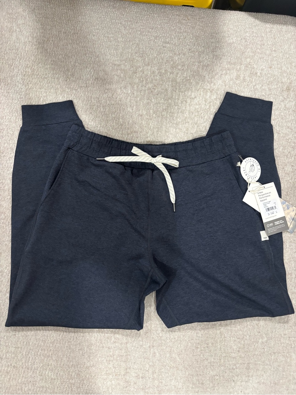 Vuori Navy Joggers with Light Contrast Drawstring